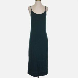 LUNYA Tencel Side Slit Midi Dress in Teal Deep Blue SMALL